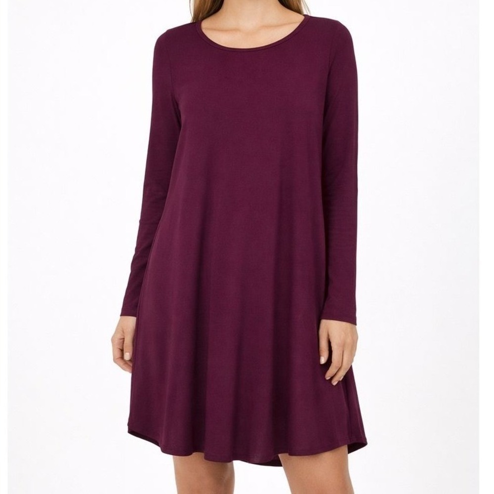 Zenana Premium Plum Purple Long Sleeve Tunic Dress Size Medium